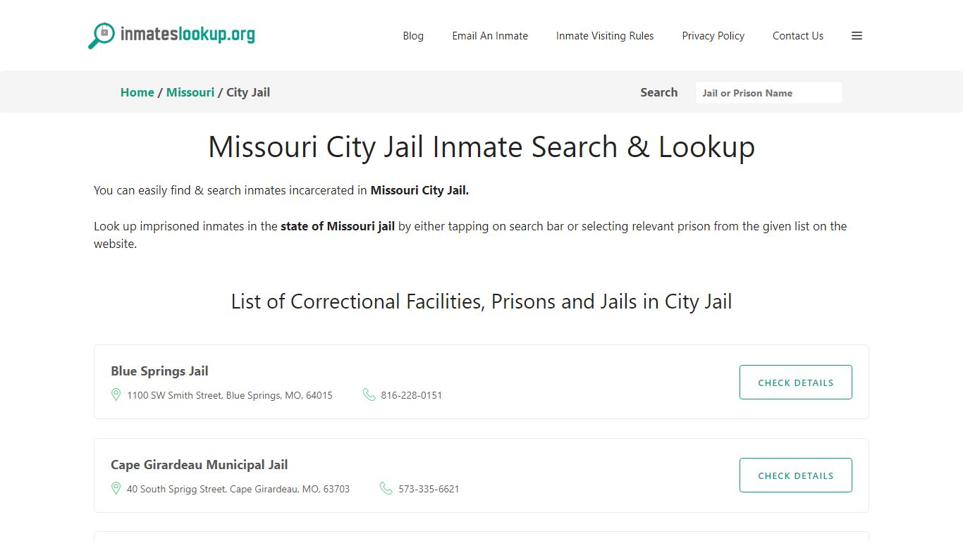 Missouri City Jail Inmate Search & Lookup